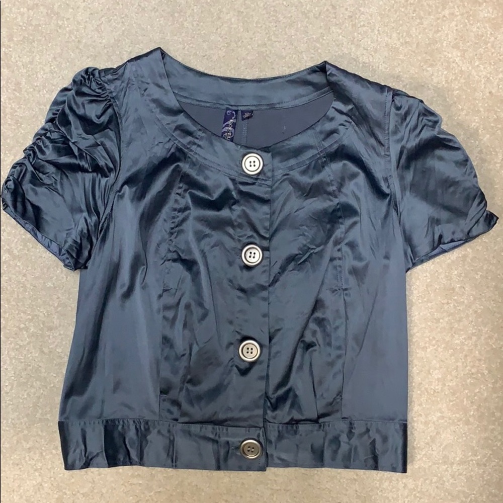 Vintage 80s 90s Gray Satin Top Size XL